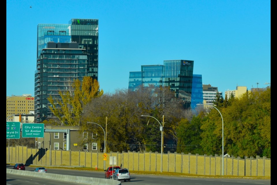 Nutrien's headquarters is seen at the Senator Sid Buckwold Bridge.