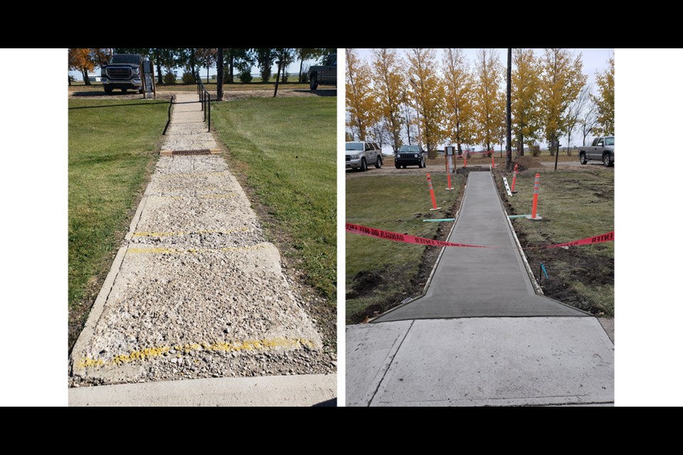 The sidewalk replacement project at Eaglestone Lodge will have old, crumbling sidewalks, like the one in the photo at left, replaced by wider, new concrete like the photo on the right.
