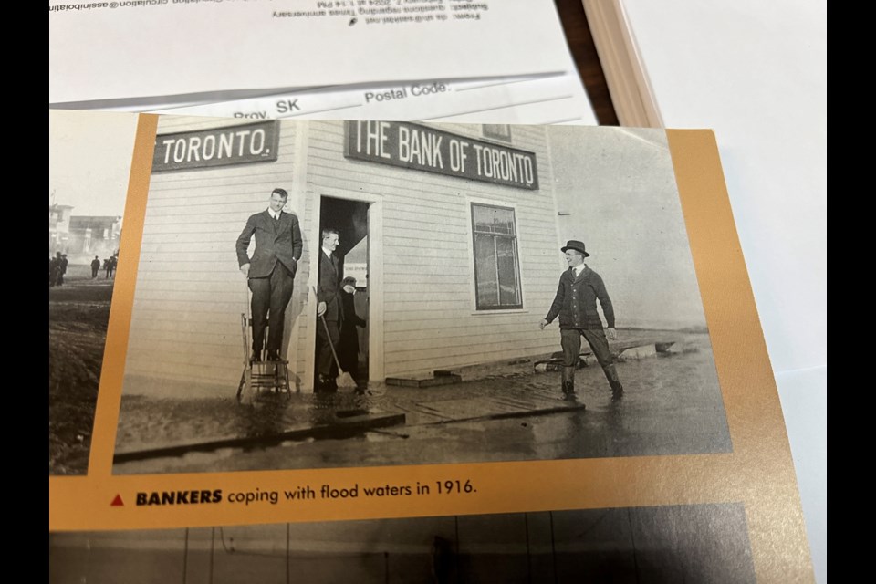 Front page of Assiniboia Times from 1916 showing flooding.