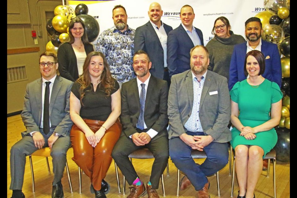 The 2024 board of directors for the Weyburn Chamber of Commerce gathered following the President’s Dinner and annual meeting on Wednesday evening at the Weyburn Legion. In the back row from left are Laila Bader, Todd Hastings, Rodney Gill, Ryan Skjerdal, Faye Billington and Nilesh Jejurkar. In front are past-president Stephen Schuck; vice-president Jordan Szczecinski; president Chad Bailey; vice-president Trent Nelson, and Monica Osborn, executive director of the Weyburn Chamber. Missing were Shandel Clark and Lori McIntosh.