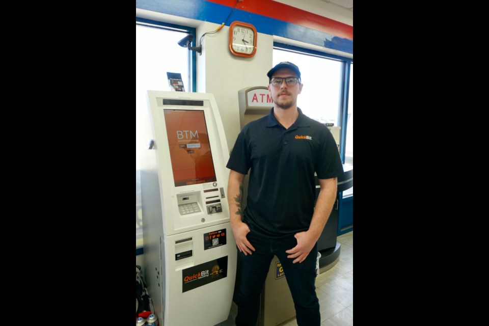 Leander McLean with QuickBit Vending System was at the Royal Heights Esso gas station to introduce their Bitcoin machine to the public on April 1.