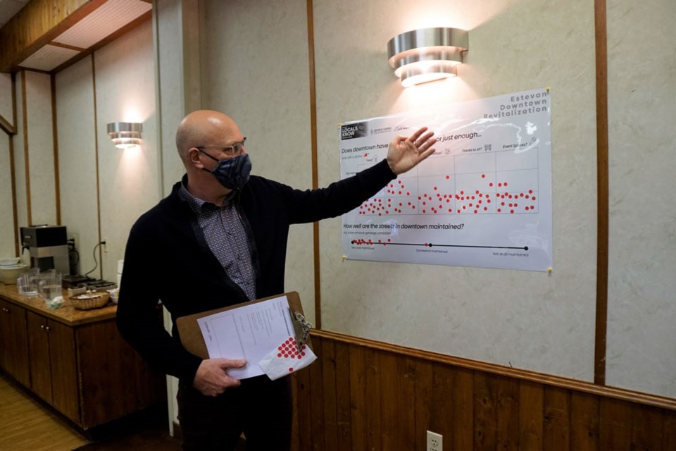 George Harris of George Harris Collaborative, along with the City of Estevan, hosted an open house to collect data about how local people feel about downtown.  