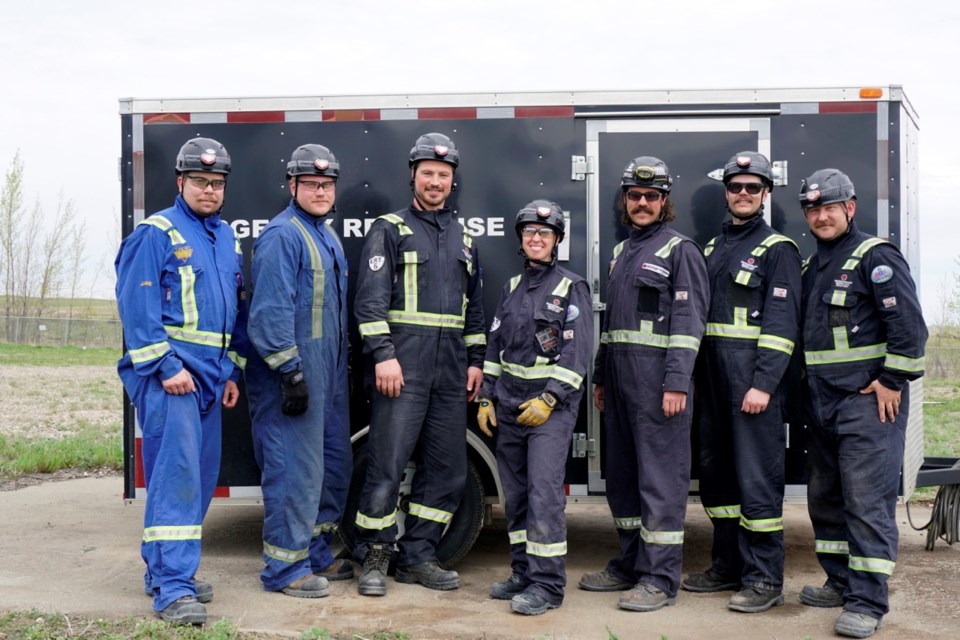 Mine Rescue Team at Westmoreland Mining Holdings LLC’s Estevan Mine heading for competition in Saskatoon this year consists of, from left, Jamie Rosengren, Tanner Weger-Brandow, Josiah Anderson, team captain Jessica Klarholm, Brandon Schopp and assistant captains Tyler Ursu and Derek Choma. 