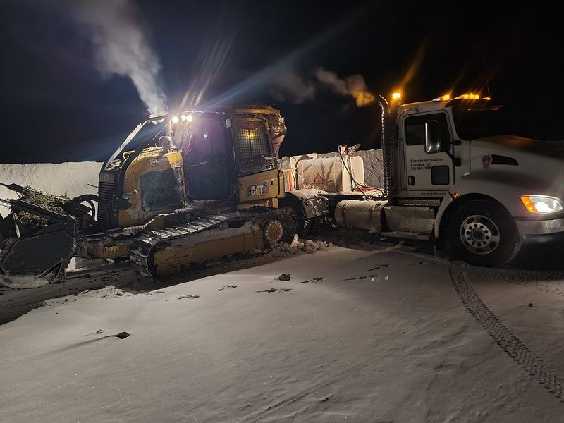 Working into the night on clearing a stretch of airport runway was Express Excavation’s trusty D3 CAT dozer. The crew would later enjoy some of the breathtaking northern light shows at the remote Manitoba location.