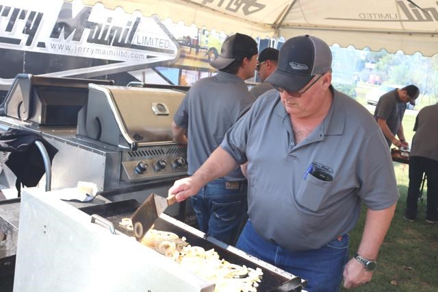 Onions were fried up as a topping option for the barbecue.