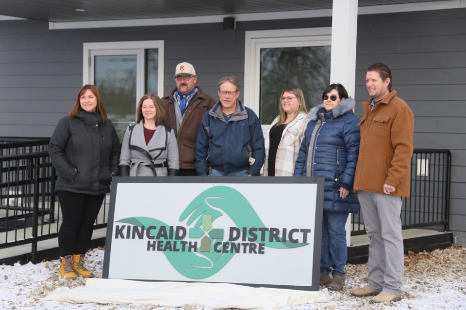 The Kincaid and District Health Centre Board held a grand opening of the new health clinic on November 23. From left are Roxanne Empey, secretary/treasurer; Holly Ross, board member; Trevor Stender, board member; Roger Morgan, board member; Kayla Marshall, board member; Lois Toye, board member; and Dustin Hawkins, chairperson.
