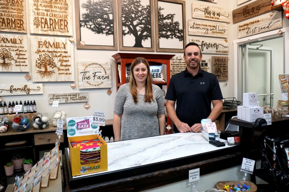 Estevan location manager Brad Wilson and TWB Home Décor store co-owner Stephanie Sokochoff were greeting guests during the grand opening on Oct. 13.                               