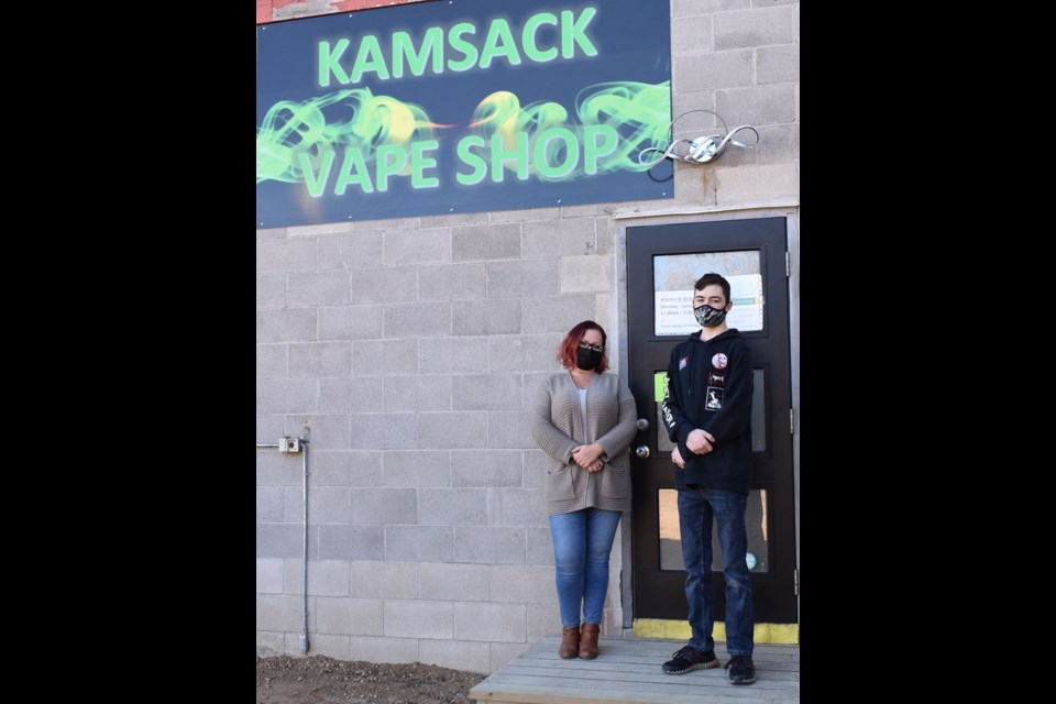 The latest business to open in Kamsack – The Kamsack Vape Shop, located at the back entrance of the Kamsack Cannabis store, opened to the public on October 20. Store manager, Trish Mureseanu (left) and Team Leader, Ashton Labranche, said there was a high level of interest in having nicotine vaping liquids and related products available in Kamsack.