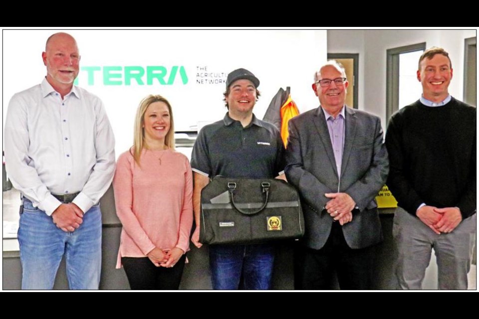 Representatives of Viterra and CPKC Rail gathered at a celebration on Thursday, as Viterra’s Weyburn terminal was named the “Elevator of the Year” for Canada, for the 2022-23 crop year. This was based on the volume of grain and the attention to safety by staff. From left are Kent Klimpke, Viterra country regional management director; Brittany Stidham, CP national account manager; Justin Johnson, facility operations manager; Tim Kennedy, transportation and logistics director for Viterra; and Jon Ellis, CP director of sales for Canadian grain.