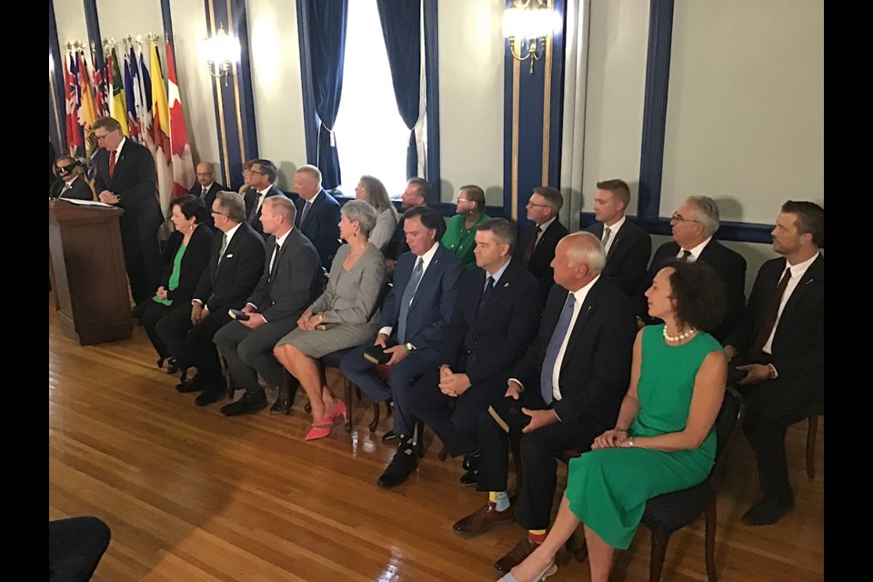 The scene at Government House as the new Saskatchewan provincial Cabinet prepares to be sworn in.