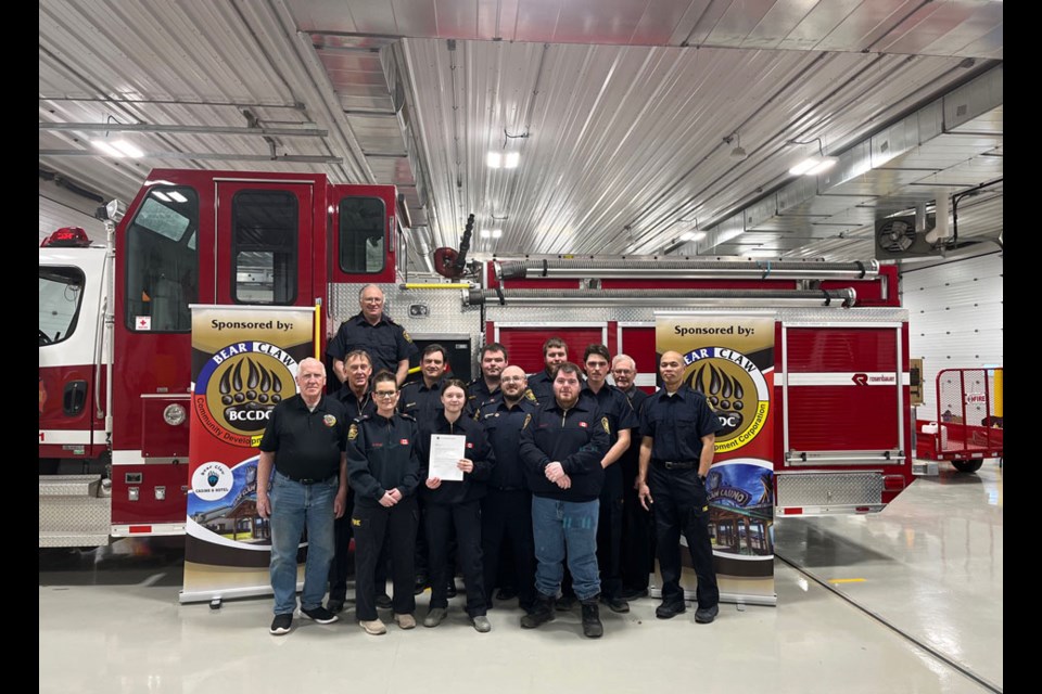 Carlyle Fire Department - Back row, Fire Chief Don Van Meer. Middle row Wayne Zandee, Brent Stillwell, Taylor Hoey, Layne Newell, Wayne Orsted. Front row, Jack Wilson, Michelle Orsted, Adria Klassen, Mike Tourand, Jason Katola, Mason Ausluck and Elmer Jova.