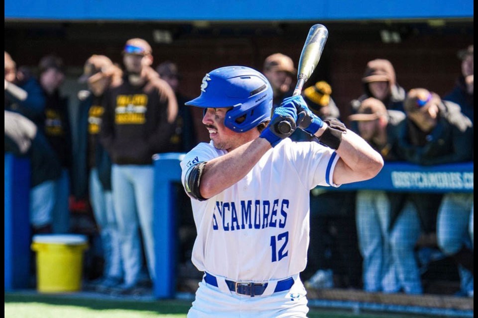 Carter Beck about to get another hit for the Indiana State University Sycamores. 