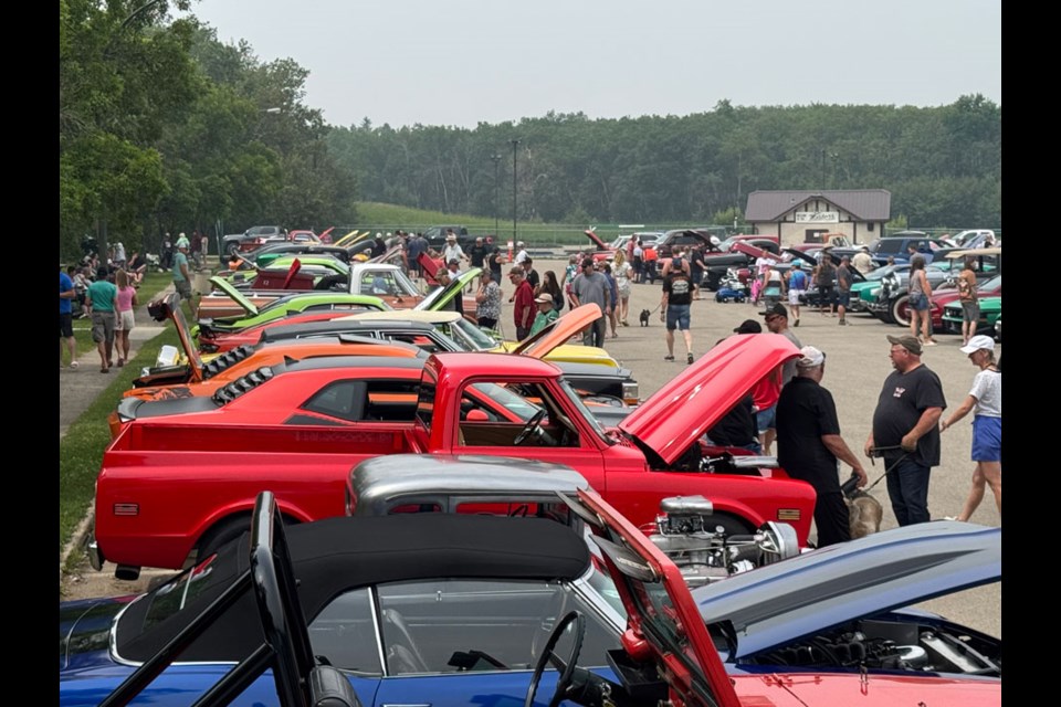 Row upon row of cars and trucks lined the parking lot at the Kenosee Lake Show and Shine Car Show. 