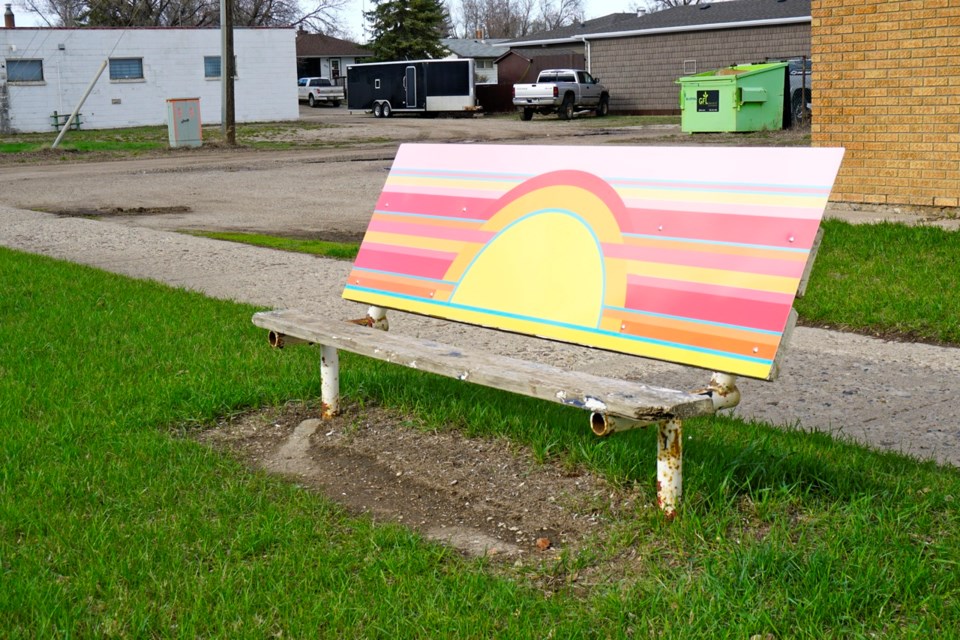 This art by Gale Tytlandsvik was placed on a bench located at Souris Avenue North. 