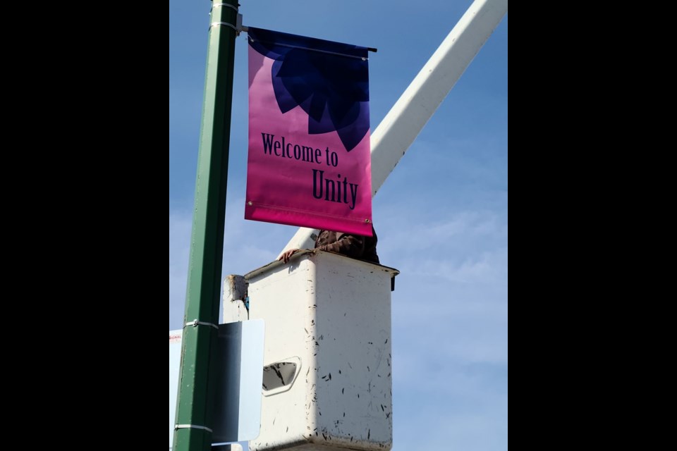 Welcoming light post banners in downtown Unity let visitors know they are welcome to whatever brought them to the community.