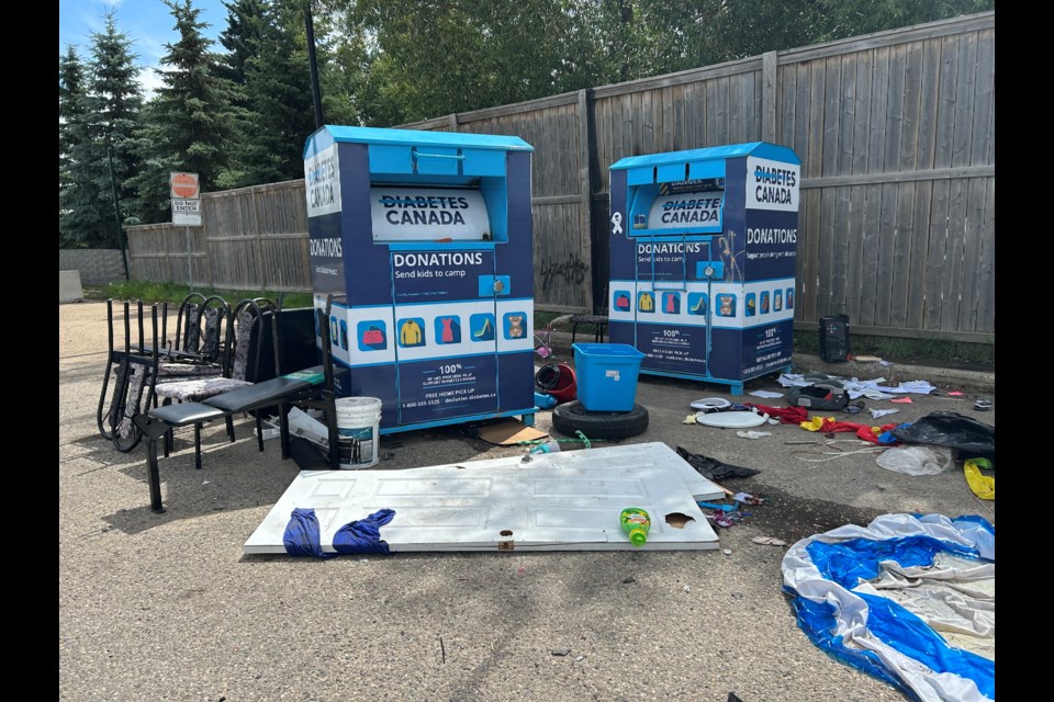 Doors, chairs, weight bench and other items not accepted in these Diabetes Collection Bins are raising concerns with neighborhood residents. 