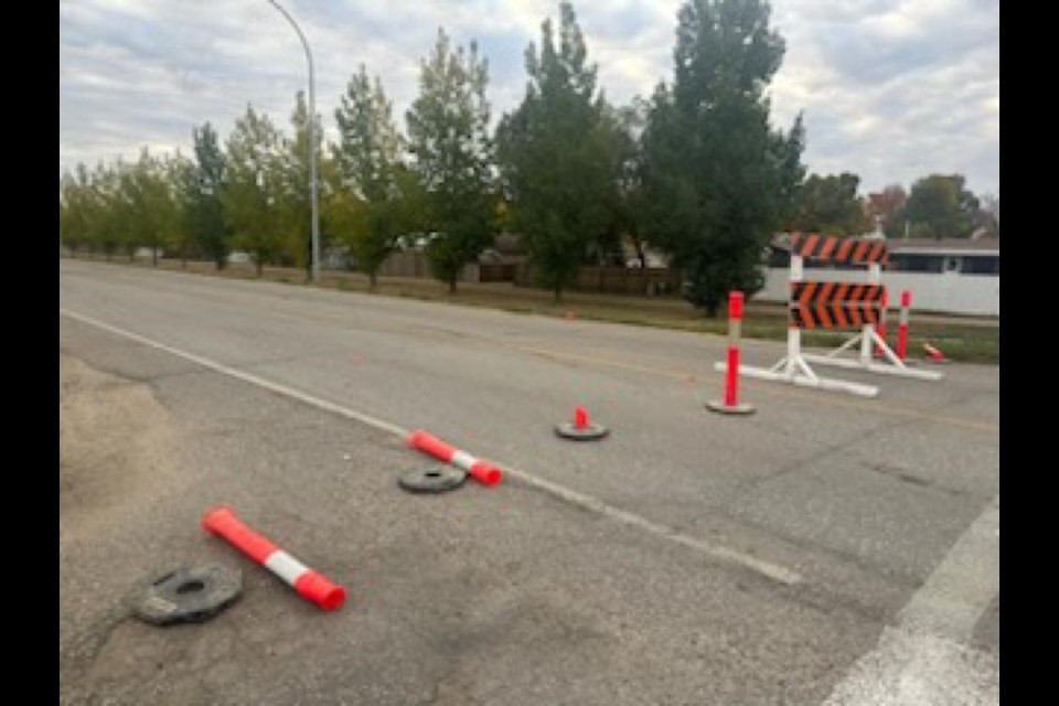 This photo shows some of the vandalism that occurred at the barricade for the work at 16th Street and First Avenue.