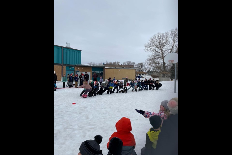 The Festival du Voyageur at Pleasantdale School started with a school-wide tug of war. 