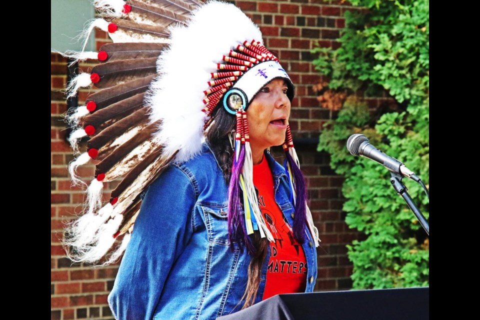 Chief Connie Big Eagle of Ocean Man First Nation led the ceremony to recognize Treaty 4 with the raising of the treaty flag on Monday.
