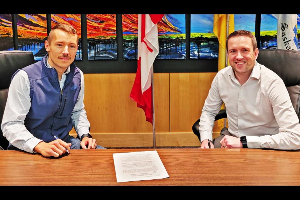 Trevor Tessier of the SHA, left, signed a new agreement with Andrew Crowe, director of Leisure Services, for the provision of the Credit Union Spark Centre for use by patients in the Chronic Disease Management program.