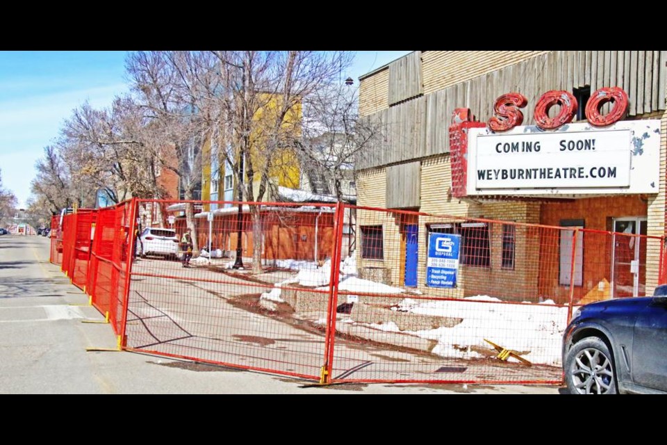 Fencing was put up in front of the Soo Theatre building on Monday afternoon in preparation for demolition to begin, with blocking off of the east side of the street for the next couple of weeks.