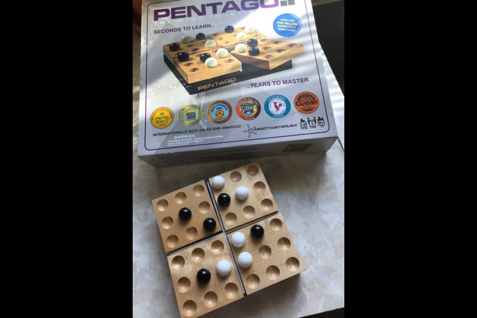 Pentago is a five-in-a-row game with unique mechanic.