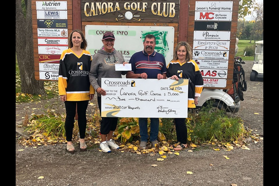 At the 75th annual International Credit Union Day held at Crossroads Credit Union in Canora, the Canora Golf Course received $5,000 towards a fairway mower. 