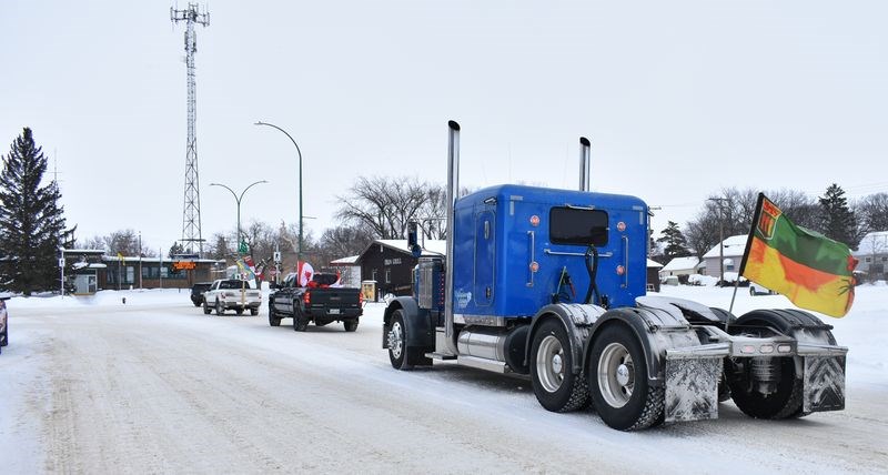 A convoy of assorted vehicles circled the town of Kamsack while blasting horns on the afternoon of January 29.