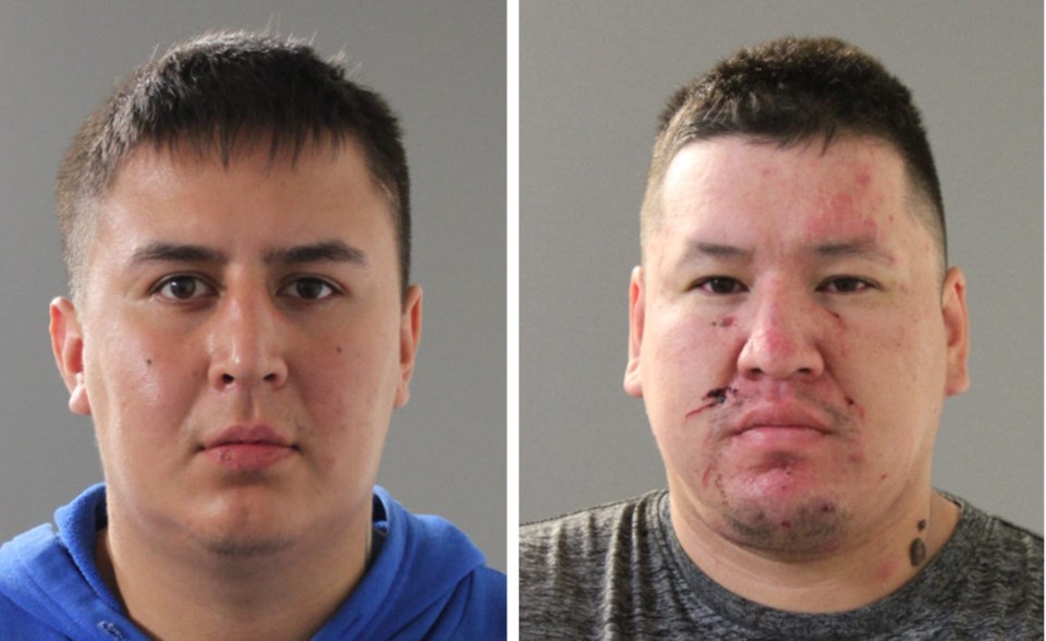 Organized crime and attempted murder charges against Christopher Nolan, left, and Jonathan Iron, right, were dropped Friday after a witness failed to appear in Meadow Lake Provincial Court. 