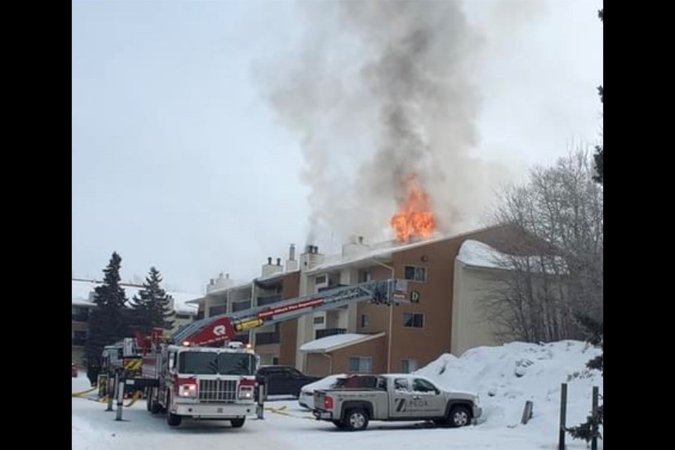 Prince Albert firefighters battle an apartment fire in the 3000 block of Dunn Drive on March 15.