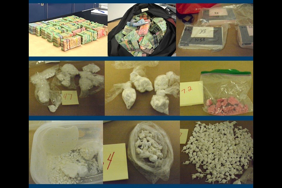 Police seized six vehicles, $226,600 cash, 4,177.96 grams of cocaine, 166.99 grams of fentanyl, 67.06 grams of methamphetamine, and 568.92 grams of marijuana.