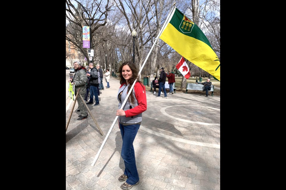 Stella Chipesia protesting in Saskatoon. 