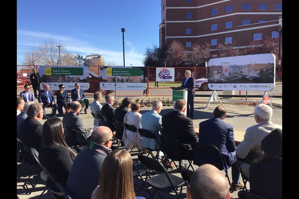 The scene Monday morning at the sod turning event for the new Regina General Hospital parkade