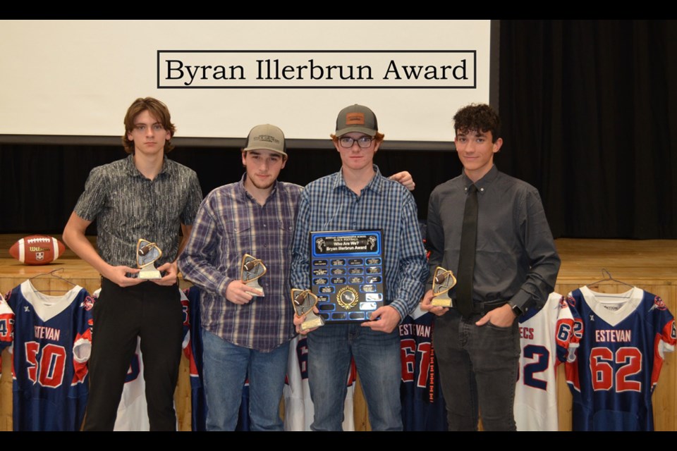 Dorian Sifton, Thomas Harrison, Tristan Tober and Jayren Schulz with their Bryan Illerbrun Memorial Awards. Missing is Brayden Mehler.