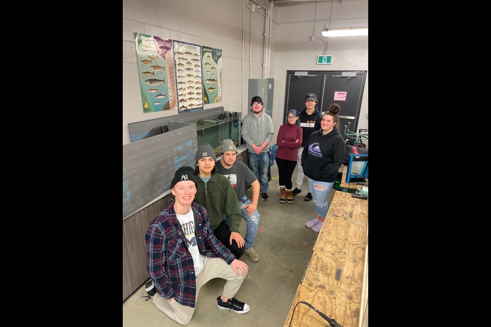 A fish tank at the Weyburn Comprehensive School is maintained by students in Cody Paterson’s Wildlife Management classroom. From left are Ty Borden, Chase Gamble, Riley Dugan, Coady Fellinger, Jasmyn Helfrick, Jaxon Cook, and Maura Tytlandsvik.