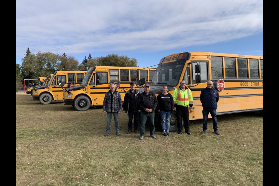 As part of Education Week, which ran from Oct. 17 to 21, Canora Junior Elementary School celebrated its bus drivers on Oct. 17 with Bus Driver Appreciation Day to kick off the week. To show appreciation for their work, the school treated "our wonderful bus drivers" to pizza. From left, were: Gene Kozowy, Allan Lenych, Lawrence Stefanowich, Sherri Roebuck, Wayne McInnes and Howard Howells. Unavailable for the photo was Peter Sikora.