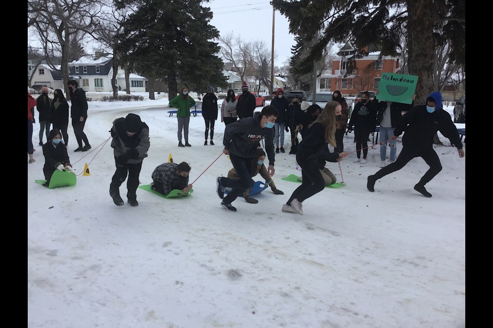 French Second Language Education Week was celebrated at John Paul II with a mini-carnaval sled race involving Frenchimmersion students.