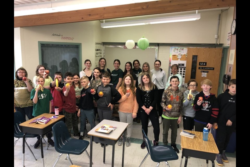 May 3 was Health and Nutrition Day at Canora Composite School to celebrate Mental Health as part of Spirit Week. The SRC (back row) handed out fresh fruit to the entire student body, including Leona Kitchen's Grade 5B class in this photo.