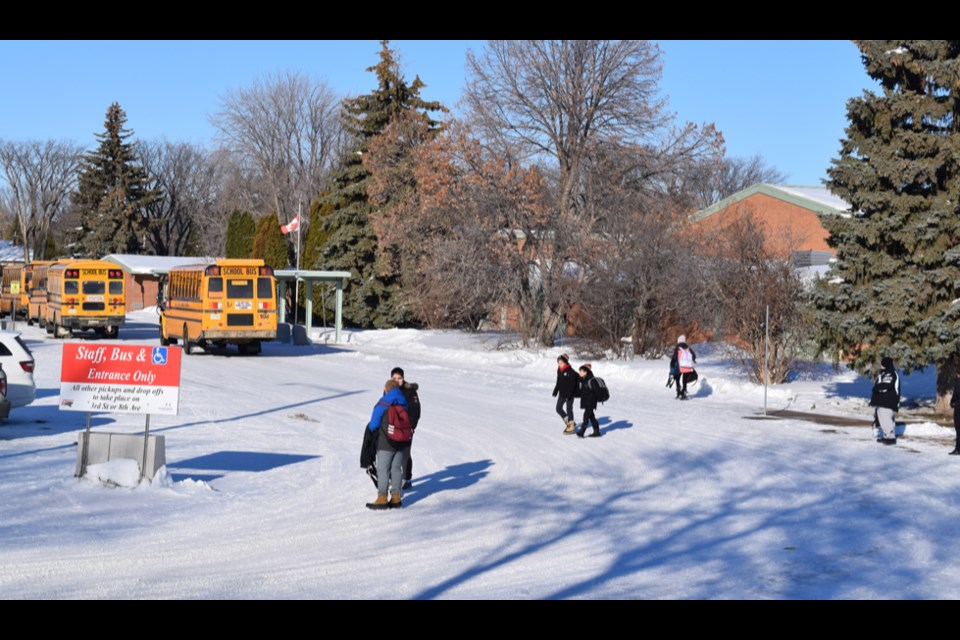 New safety patrollers at Canora Composite School will be monitoring and assisting CCS students as they exit the south end of the school and cross the parking lot to get picked up on Third Street.