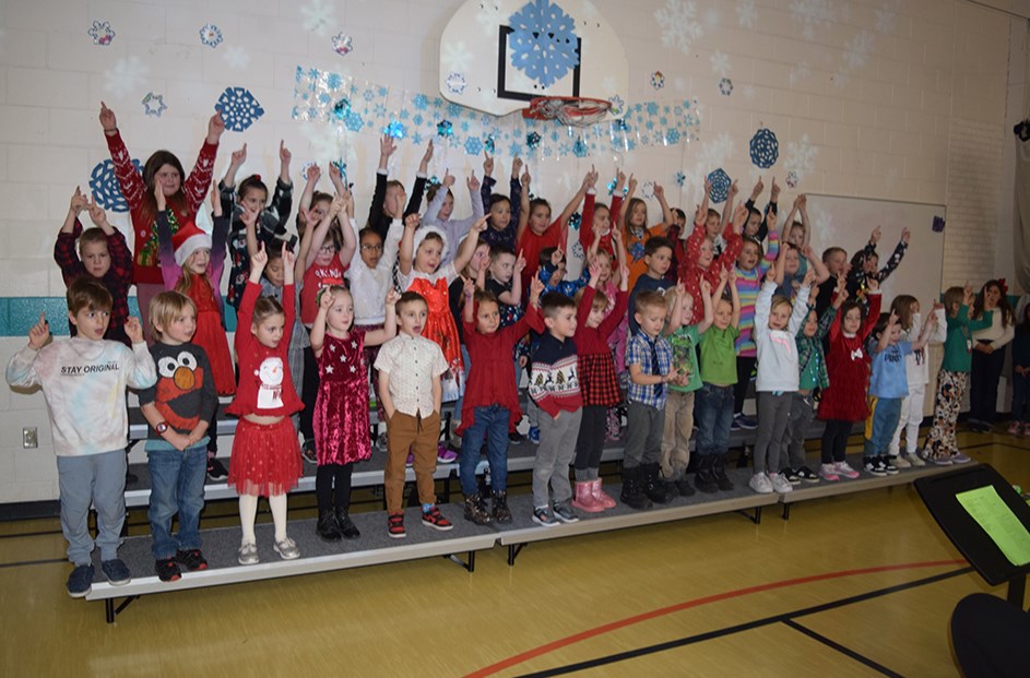 During the CJES Winter Wonderland Family Engagement afternoon on Dec. 15, the kindergarten to Grade 2 choir obviously enjoyed doing the actions while singing If I Could Fly Like a Snowflake, and also performed Jingle Bells. The choir was led by Kerrie Steciuk and Alexandria Blatter. 