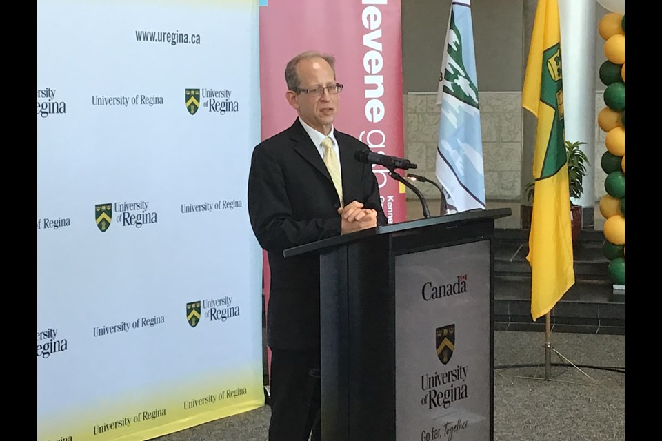 University of Regina President Dr. Jeff Keshen announces federal funding for new program at the business schools.