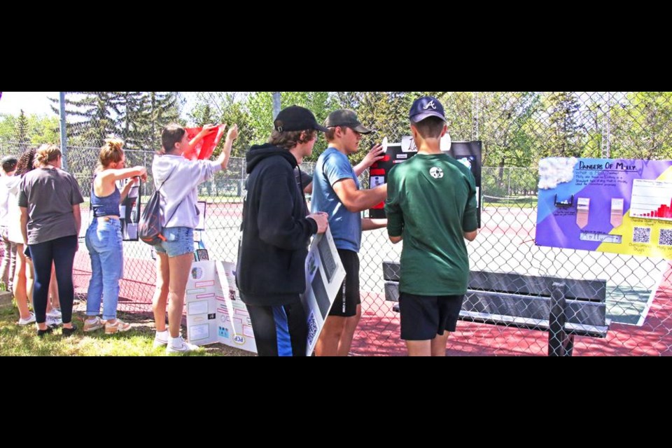 A total of 54 drug information posters were installed by Grade 9 Health students from the Weyburn Comp on Friday, as a means of providing public education on the dangers of drugs