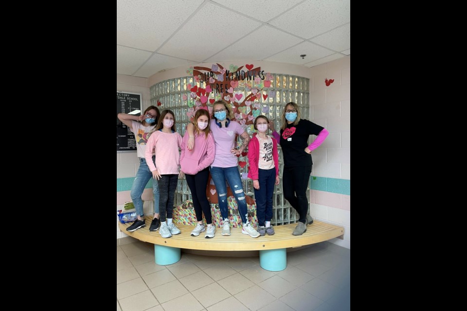 The Grade 6 class at Pleasantdale School sported their pink shirts. 