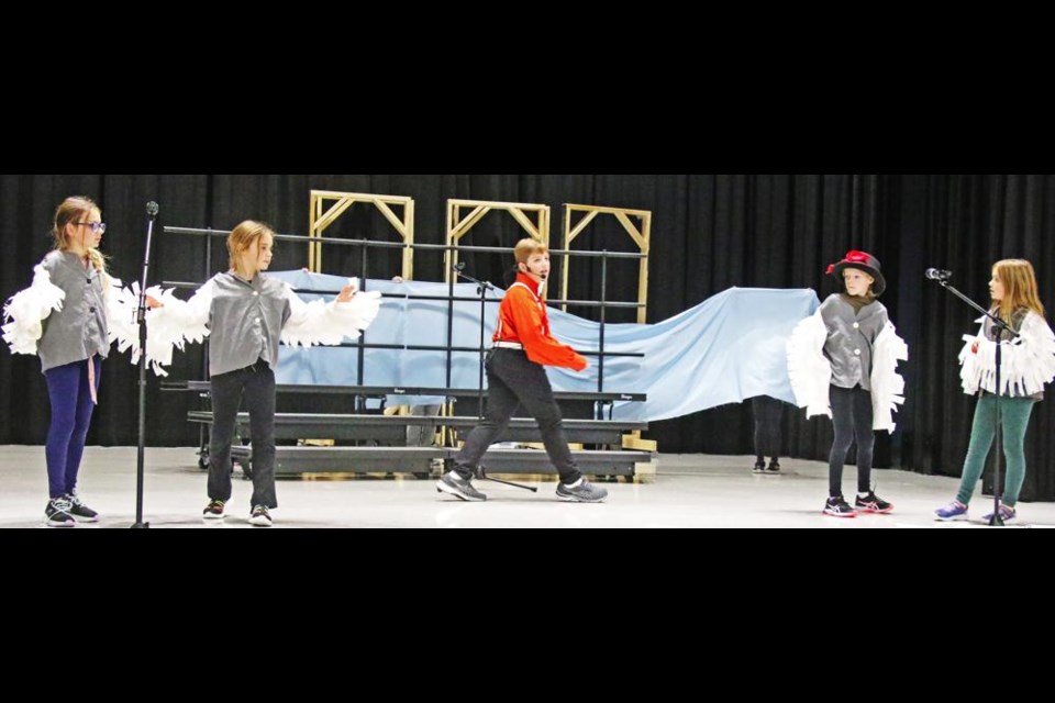 Marlin (played by Kade Gordon, centre) starts looking for his lost son Nemo, as the seagulls listen to his pleas for help, in this scene from the stage musical version of "Finding Nemo" at Legacy Park, to be performed Nov. 8 and 9.