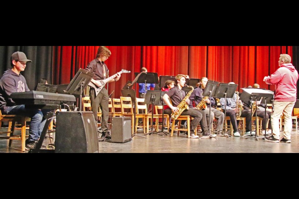 The WCS jazz band, under the direction of Brayden Jensen at right, provided some of the live entertainment during the school's fowl supper on Nov. 29.