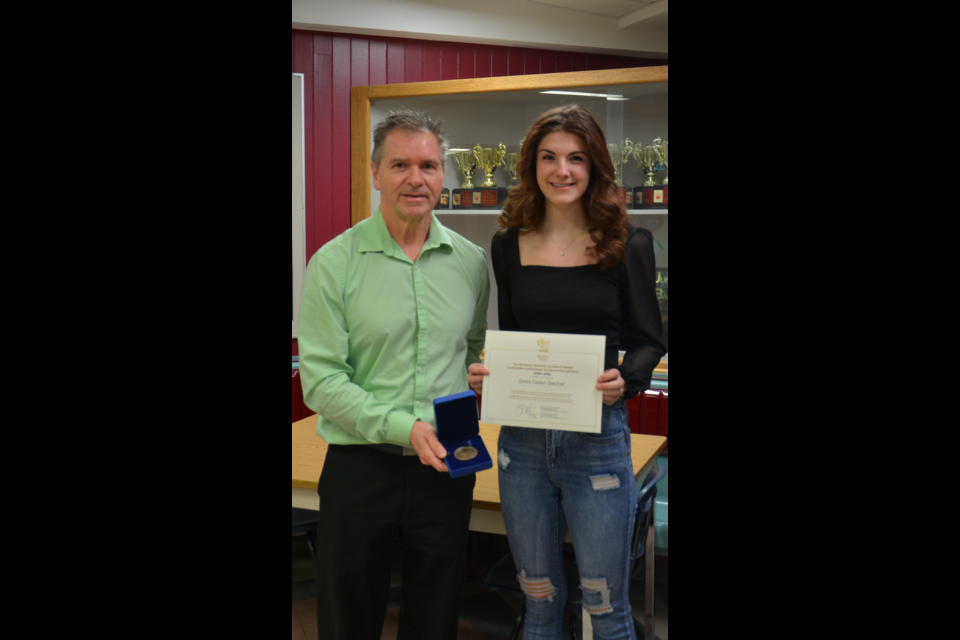 Emily Owchar, a 2021 Canora Composite School graduate, was recently presented with the Governor General Award as the graduate with the highest grade point average by Kim Eiteneier, principal.