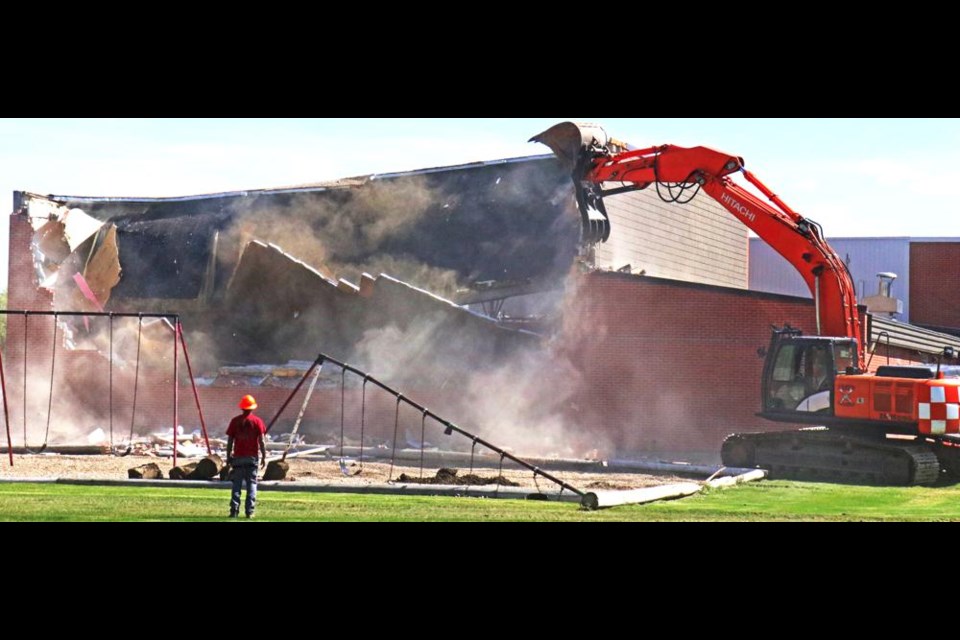 The back wall of the gym collapsed, near the start of demolition of Weyburn's Haig School
