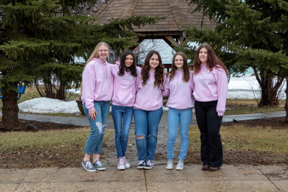Jennifer Wiebe, Rhea Sturgeon, Jaylyn Prawdzik, Rebecca Bleasdale and Hannah Mercer are graduating from Midale Central School this year. 