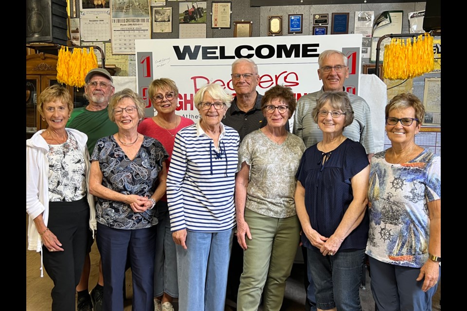 Redvers High School Class of 1963, back row, from left, Raymond Lamotte, Linda Daniels, Val Stuckey and Leo Larsen. Front left, Donna Brown, Marilyn Carruthers, Sandra Golan, Carol Bender, Colleen Reed and Connie Asmundson. 