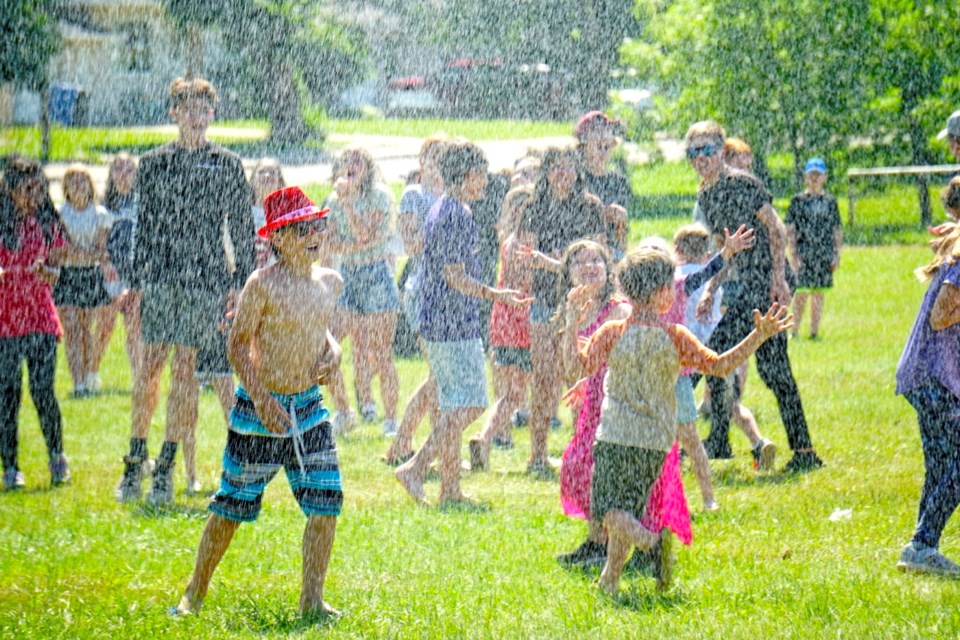 Sacred Heart School students marked the year-end with a spray-dow, thanks to the Estevan Fire Rescue Service.                              